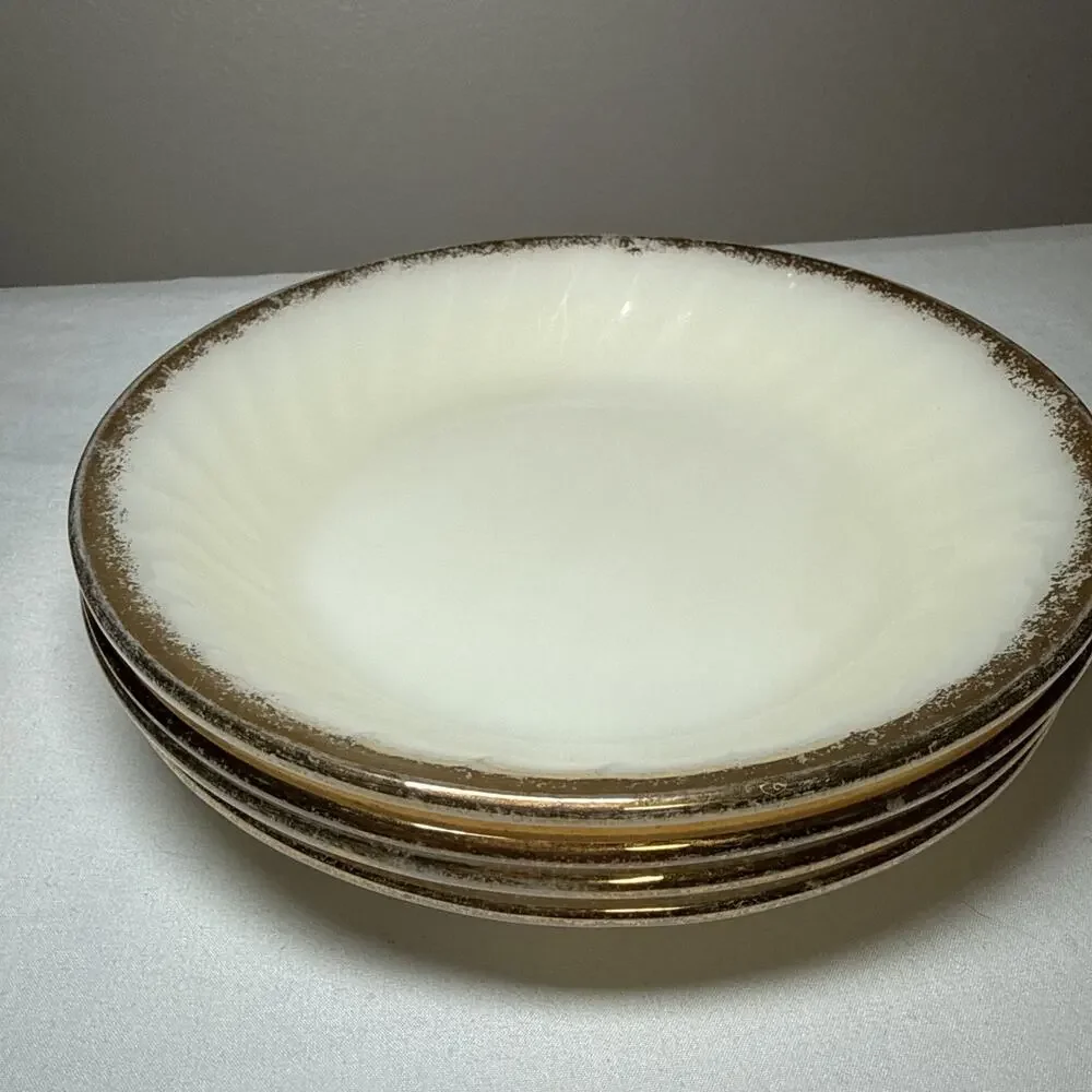 VTG Anchor Hocking Fire King Swirl Gold Rim Oven Safe Set of 4 Bowls 7.5”